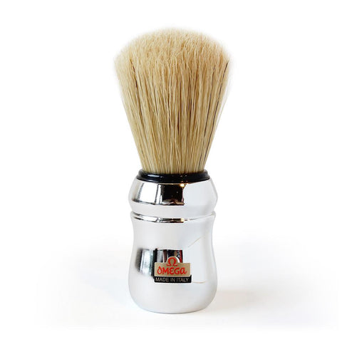 OMEGA 83 PROFESSIONAL BOAR BRISTLE SHAVING BRUSH, FAUX CHROME HANDLE OMG-10083 - Prohibition Style